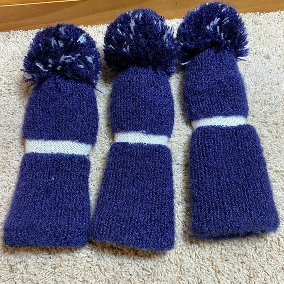 VINTAGE Golf Club Knit Sock POM POM Head Covers #1 #3 & #5 Blue & White - Picture 2 of 2